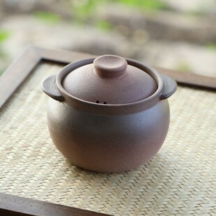 复古粗陶煮茶锅带盖土陶迷你小号1L砂锅炭炉明火煮茶器煲汤煮汤锅