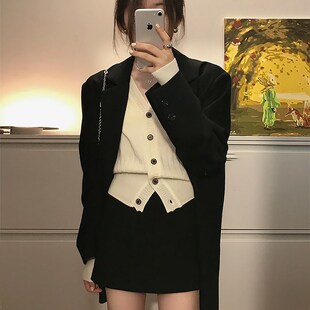 黑色西装 新款 韩版 小个子学院风宽松休闲小西服 外套女2022年春秋季