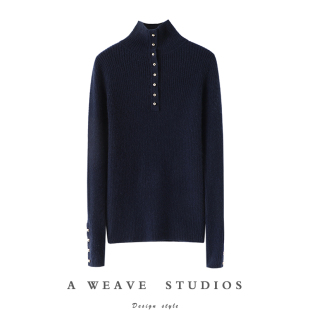 女纯羊绒毛衣针织打底衫 100羊绒衫 秋冬 金扣高领修身 特别提气质