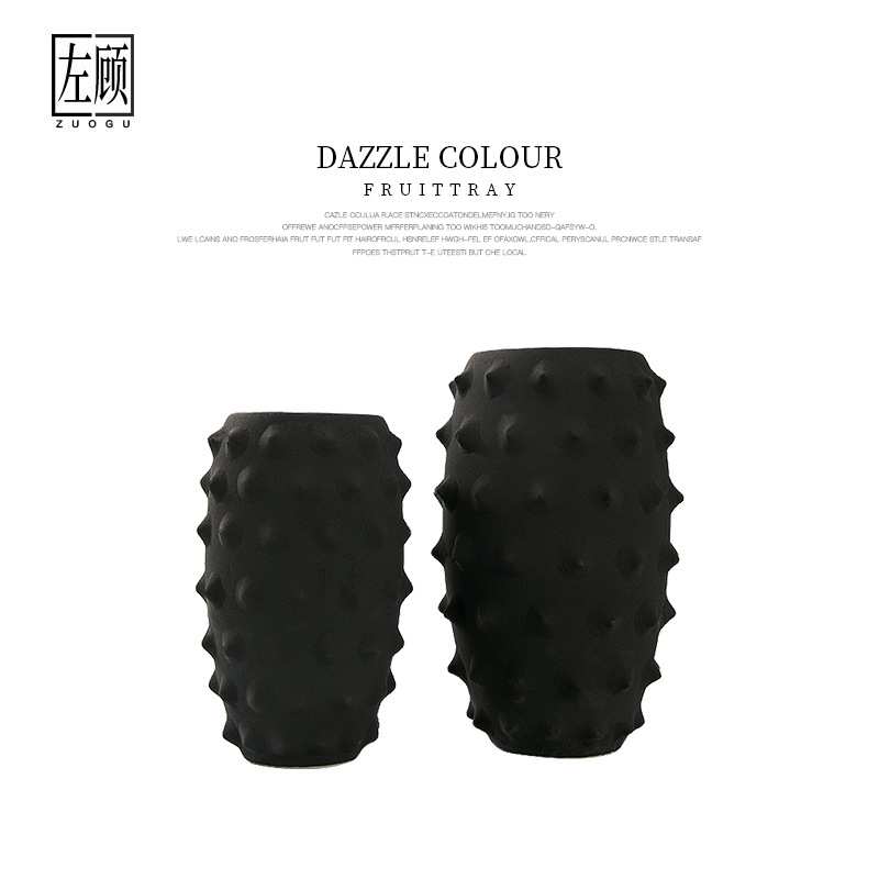 极简约现代陶瓷花瓶摆件样板房软装饰品客厅北欧玄关桌面黑色花器