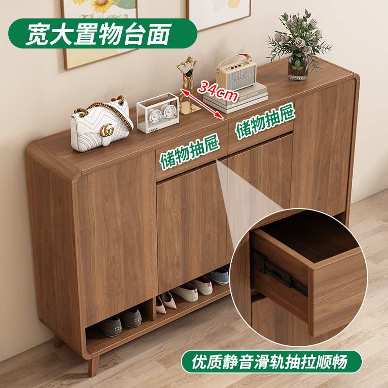 纯实木鞋柜家用门口新款一体入户大容量可订室内玄关柜阳台门图片