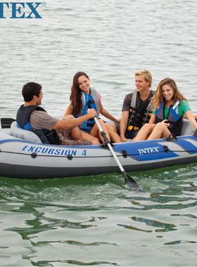 INTEX救生船钓鱼船68324漂流者系列船组4人户外皮划艇充气橡皮船