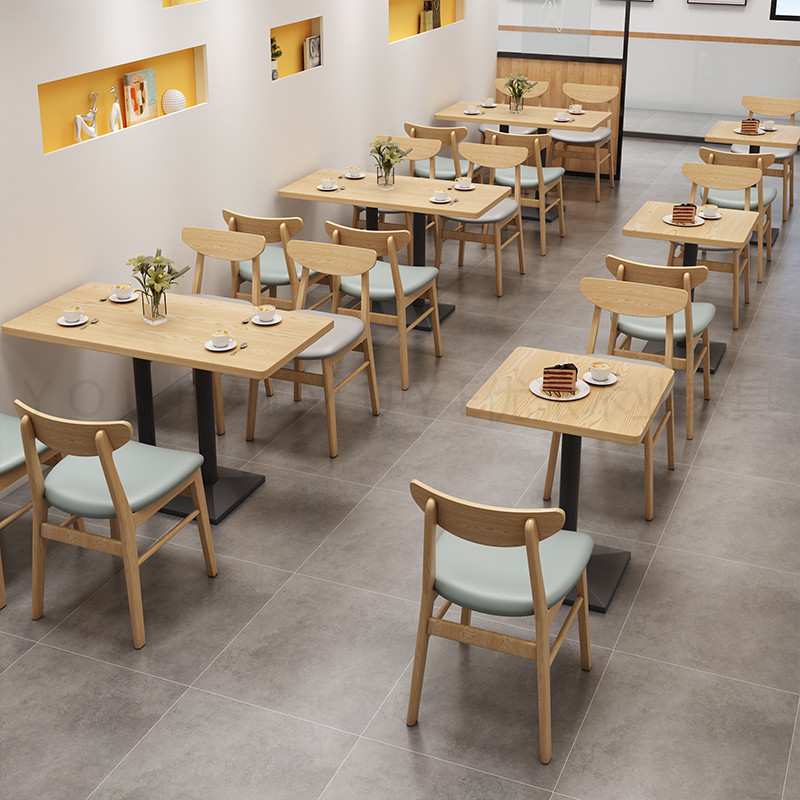 员工食堂餐桌椅奶茶店实木桌椅餐饮美食城快餐店桌椅卡座沙发组合