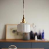 174现代简约黄餐厅吧台铜灯陶瓷吊日式 禅卧意茶室室床头小吊灯