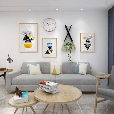 轻奢铝片金晶瓷画合实木置物架现代客厅简约ERU装饰景相框照墙背