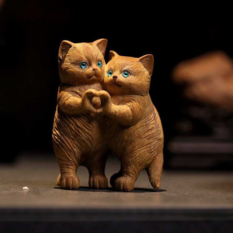 老山檀香爱之喵猫咪手工雕件文玩摆件手把件