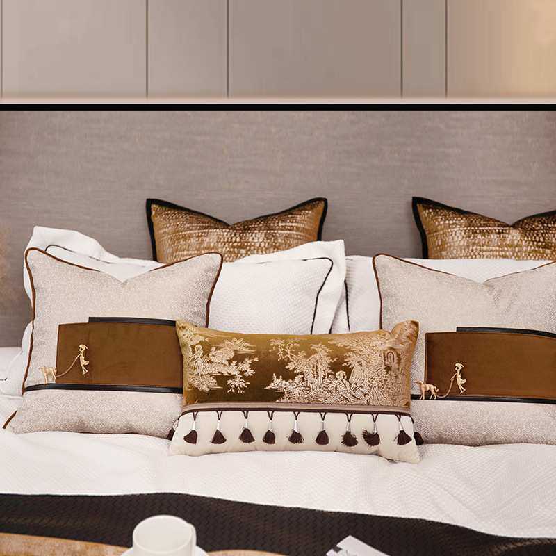 现代高奢烫金绒布床上套件抱枕组合样板间基础四件套床品厂家,3C数码配件,摄像机配件,淘宝优惠券,粉丝福利购,淘宝优惠卷