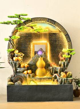 现代水幕墙流水屏风循环喷泉落地摆件酒店大堂公司阳台招财装饰品