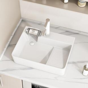 阳台陶瓷洗衣盆带搓板台上盆洗衣池槽侧排左右侧下水洗手台盆单盆