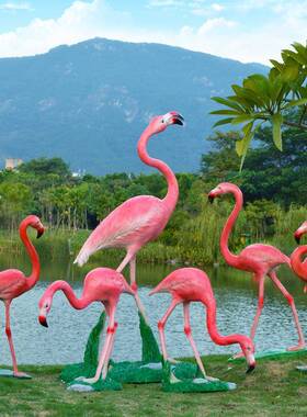 庭院花园摆件户外仿真动物装饰婚庆道具火烈鸟园林景观玻璃钢雕塑
