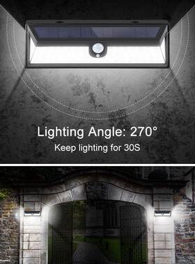 三面发光太阳能壁灯感应灯爆款118LED户外防水庭院灯人体