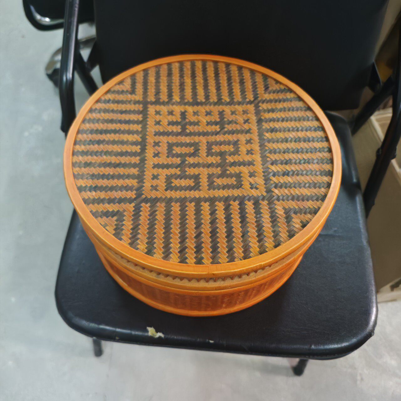 手工竹编收纳盒 复古带盖茶具收纳筐 家用整理筐 日式圆形水果篮