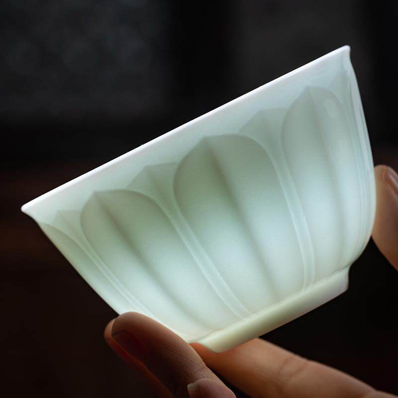 意叁手作仿宋湖田窑影青瓷中式家用办公茶具莲花三才盖碗套组