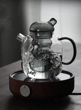 烟灰色凉水壶茶水分离泡茶壶可加热玻璃煮茶壶烧水煮茶器