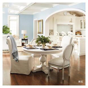 法式美式乡村实木餐桌椅组合小户型白色做旧复古别墅家具圆垒德株