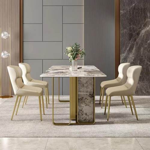 现代轻奢大理石长餐桌用方形酒店客厅简约吃家DT008#桌高端饭不锈