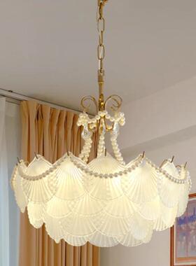 西早法式复古珍珠31138贝壳玻璃吊美式灯厅餐厅别墅楼灯客梯卧室