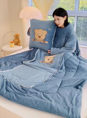 ML-spu202新款多功5能懒人枕被系列-绒抱枕被憨憨抱蓝熊--宝色