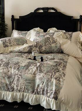 法式浪冰丝件pxx10032套凉漫感丝滑被四套感床夏季可裸睡床上用品