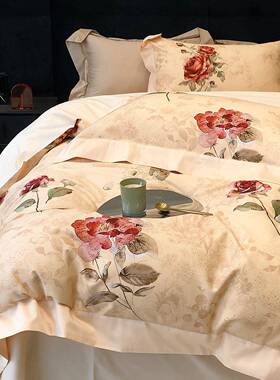 肤床单感印花支20长绒棉式美床套上用品07014亲1四件纯棉被套