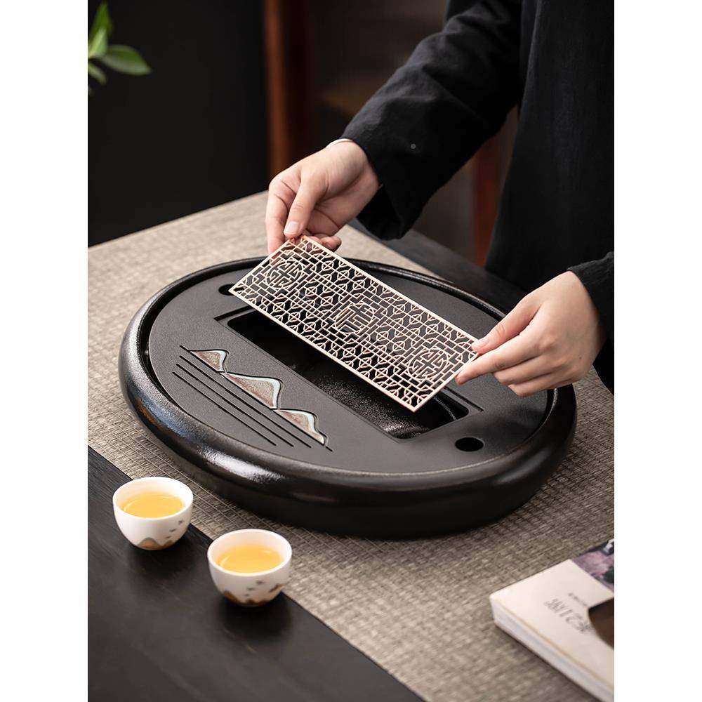 圆形茶盘家用小型台仿乌金石陶F78SS97S瓷现干椭泡茶代简约蓄排两