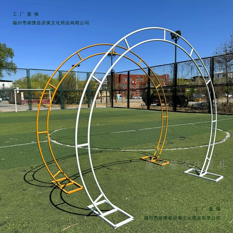新款婚庆铁艺双杆拱门道具架子金色拱形花门婚礼户外舞台背景装饰