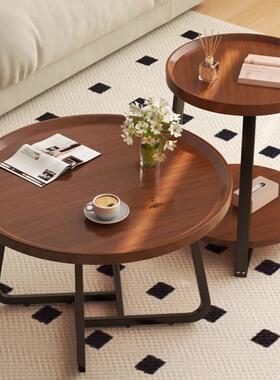 油胡桃木轻奢茶几奶风小户NLJ型家用沙茶发侧边柜或台阳喝桌