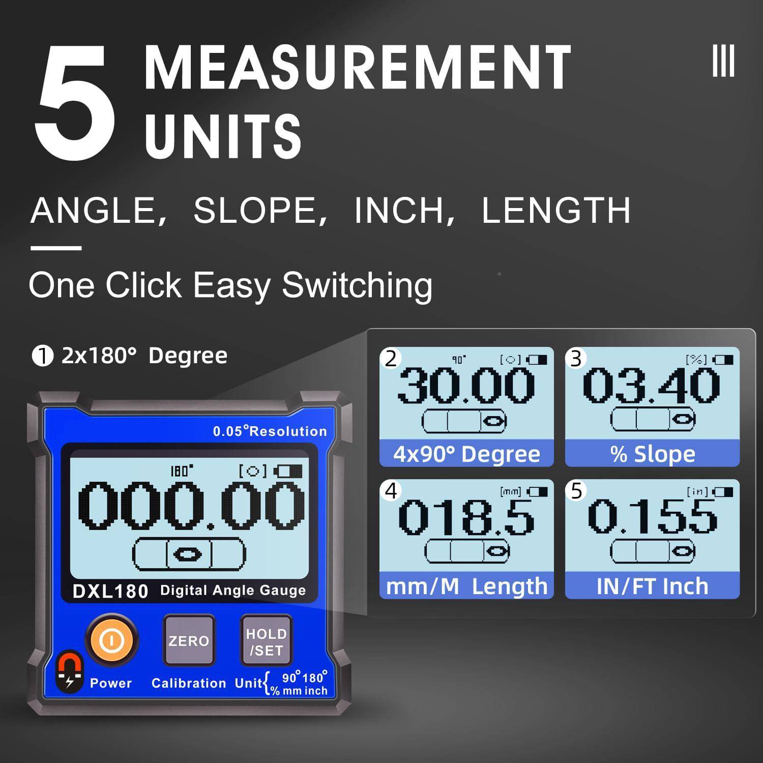 高精度数倾角仪角平度显尺迷你水平尺带磁大屏LC242D8水仪尺DXL10