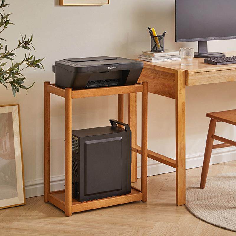 实木机箱置物架电脑动主机托放985置双层打印机支架架边柜可移底