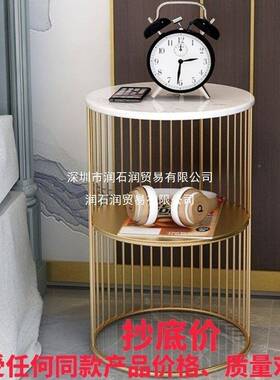 大石边铁艺茶几几沙发柜铁艺床头柜轻WYO奢可移理动角客厅木骨架