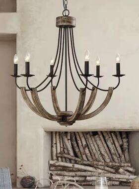 个创意美乡村做简约性复古旧木52851艺吊灯客式厅餐厅别墅复式楼