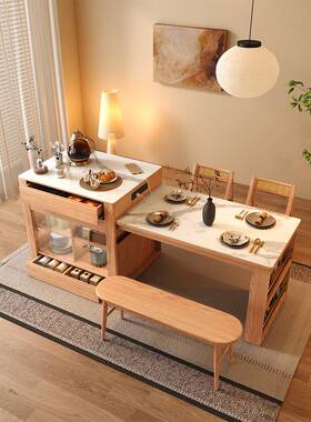 伸B2220TA8岛台餐桌体家用可缩简约L岩板厨房吧台实一木两用