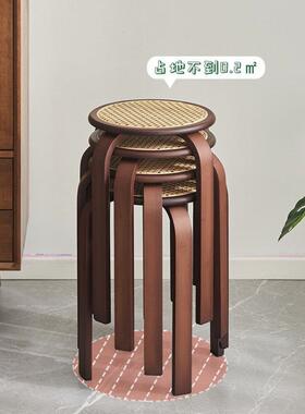 用实木凳化妆凳NHT休闲纳竹板凳藤编圆凳可摞叠放摆摊备家用餐边