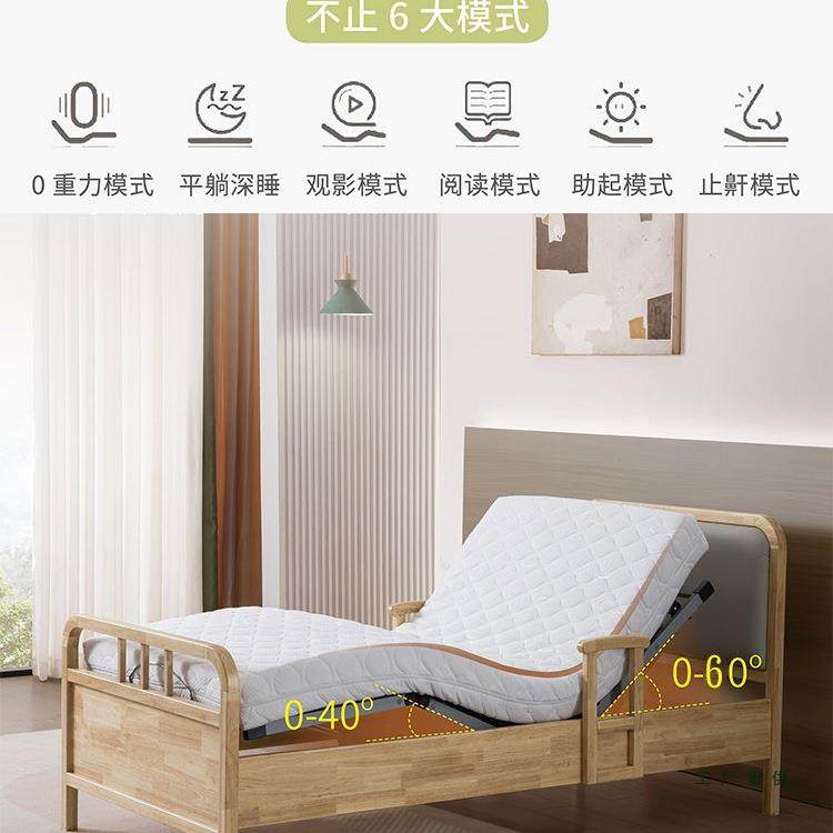 智漆能电动床适实木框功排骨架遥控升降老护理清胡桃色KHE多能