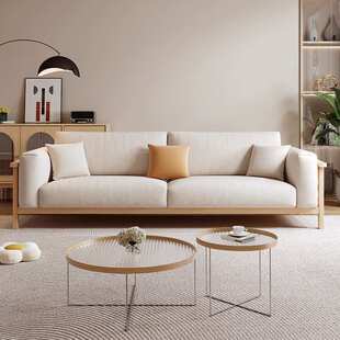 日式布艺沙发小户型原木风客厅出租房用北欧公寓三人位家用小沙发