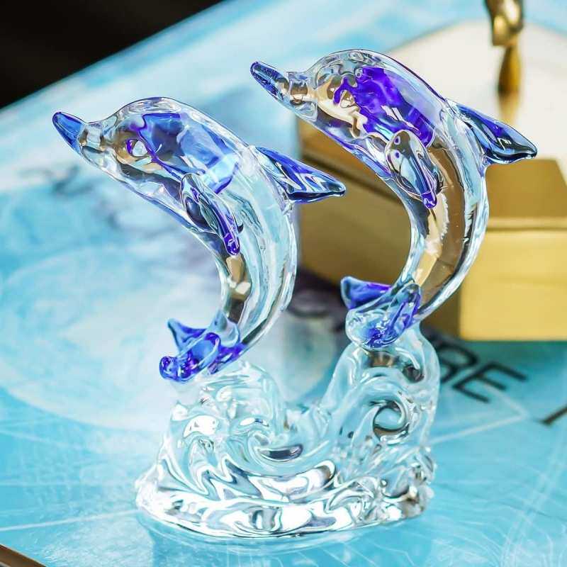 琉璃工艺品小摆件可爱小海豚水晶桌面摆饰客厅家居装饰品