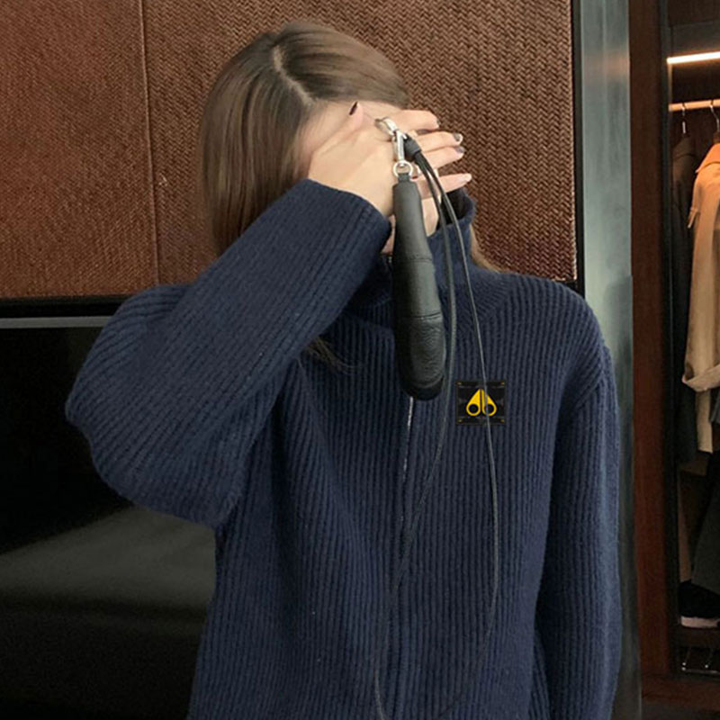 剪刀四季毛衣外套休闲女款双拉链高领针织慵懒风百搭毛衣女时尚潮