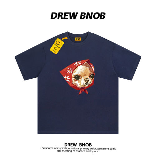 DREWBNOB美式潮牌狗头趣味印花短袖t恤男女复古宽松情侣纯棉上衣