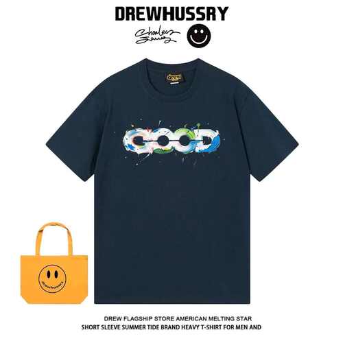DREW美式涂鸦风简约休闲GOOD印花短袖T恤男女同款小众潮牌上衣ins