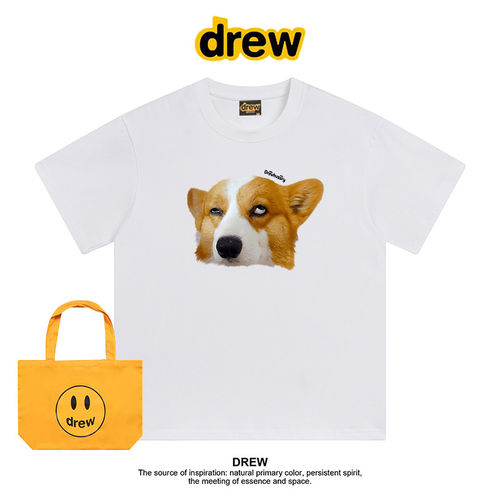 Drew美式潮牌趣味搞怪柯基狗狗印花休闲纯棉休闲情侣百搭短袖T恤