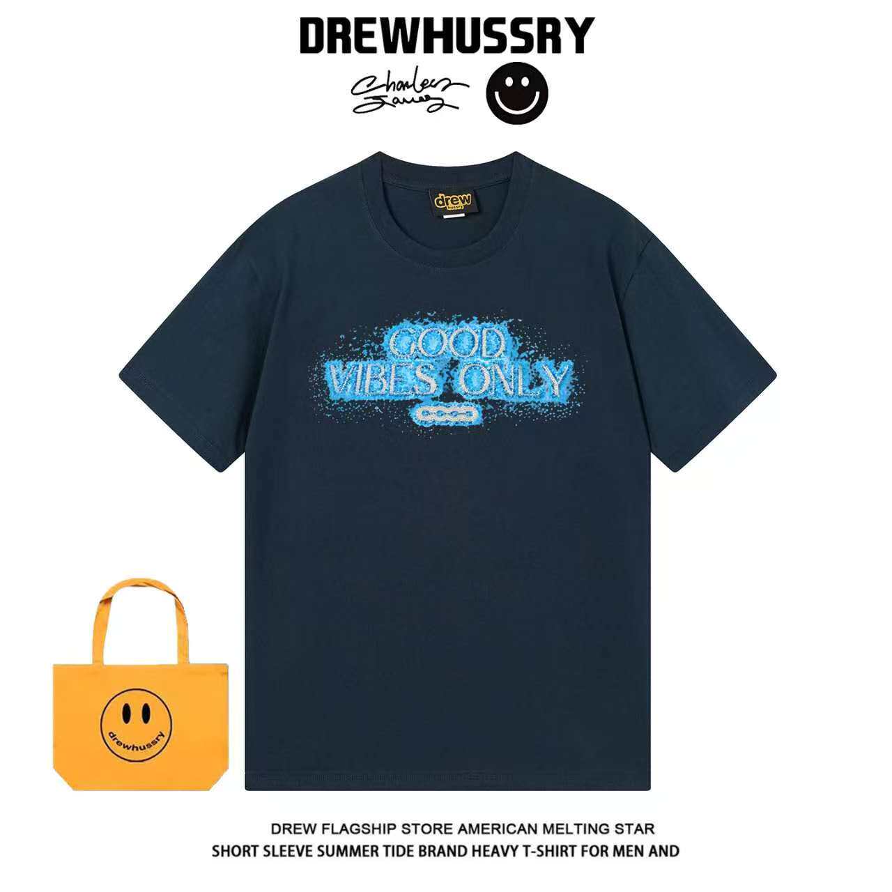 DREW短袖T恤男潮牌good印花小众休闲百搭字母情侣装黑色高版本ins图片
