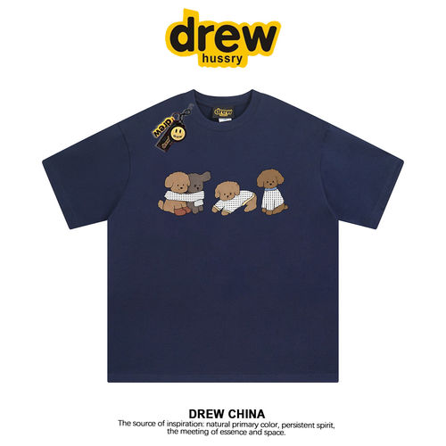 DREW 美式潮牌小狗卡通短袖t恤男女夏季宽松纯棉百搭情侣上衣
