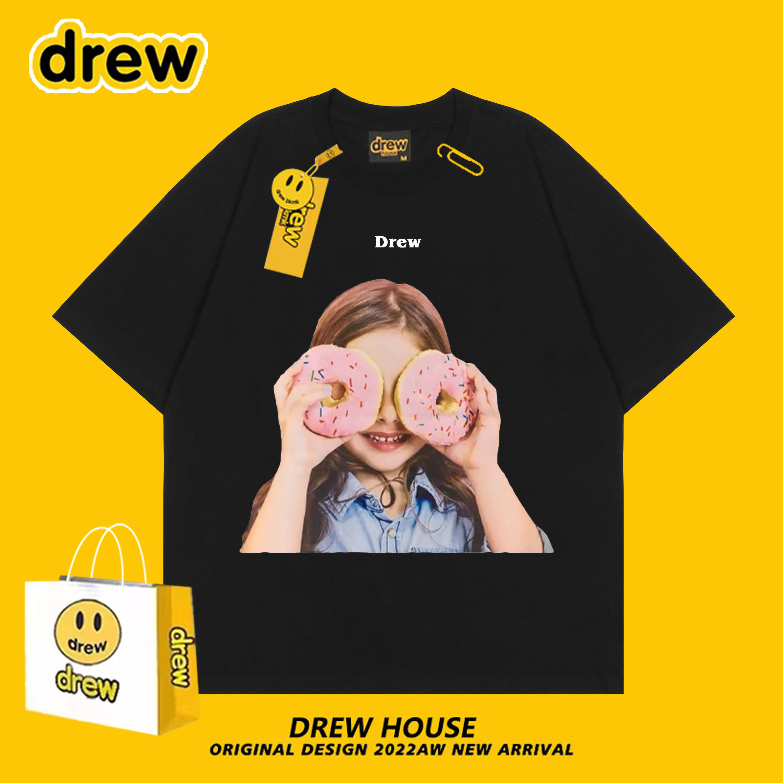 Drew笑脸甜甜圈女孩Lisa同款休闲百搭情侣款夏季圆领纯棉短袖t恤