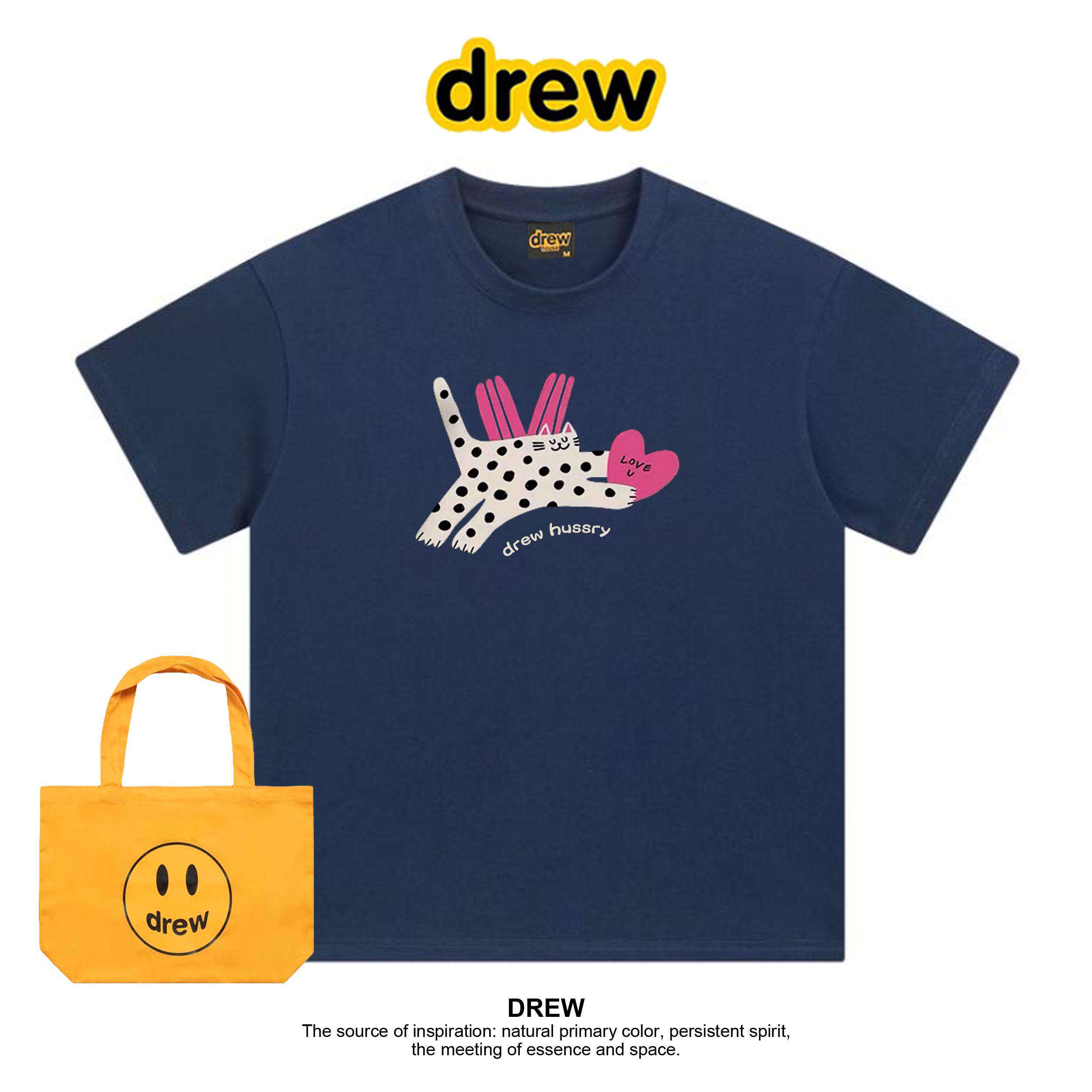 Drew笑脸虞书欣同款猫咪T恤可爱情侣装纯棉流行明星短袖上衣夏季