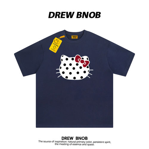 DREWBNOB潮牌波点Kitty猫印花短袖t恤男女美式街头宽松情侣半袖