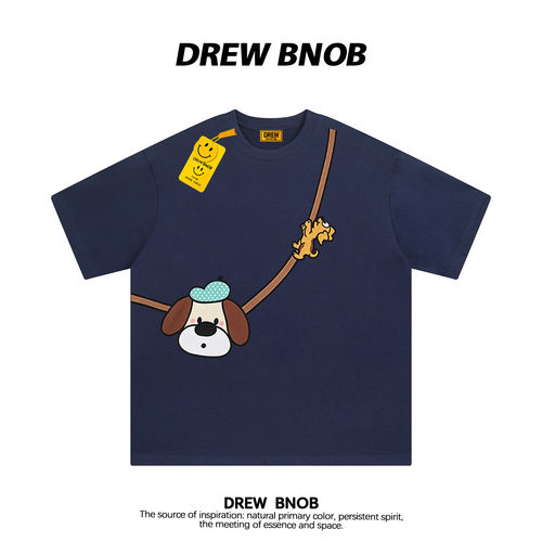 DREWBNOB潮牌小狗斜挎包趣味卡通印花短袖t恤男女宽松情侣半袖ins