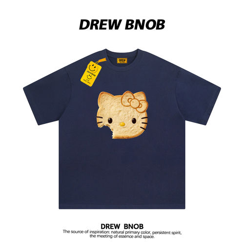DREWBNOB潮牌面包片Kitty猫卡通印花短袖t恤男女百搭宽松情侣半袖