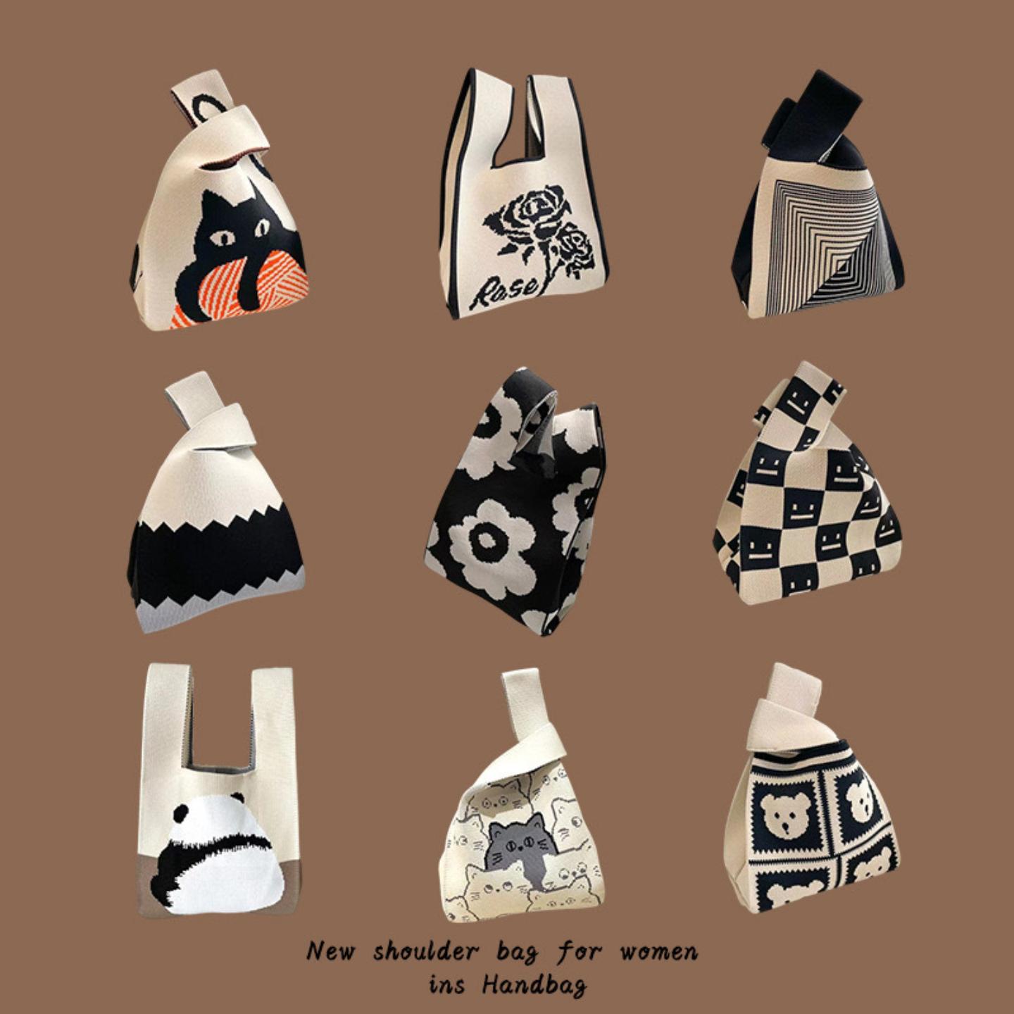 ins网红手提女包针织毛线水桶包