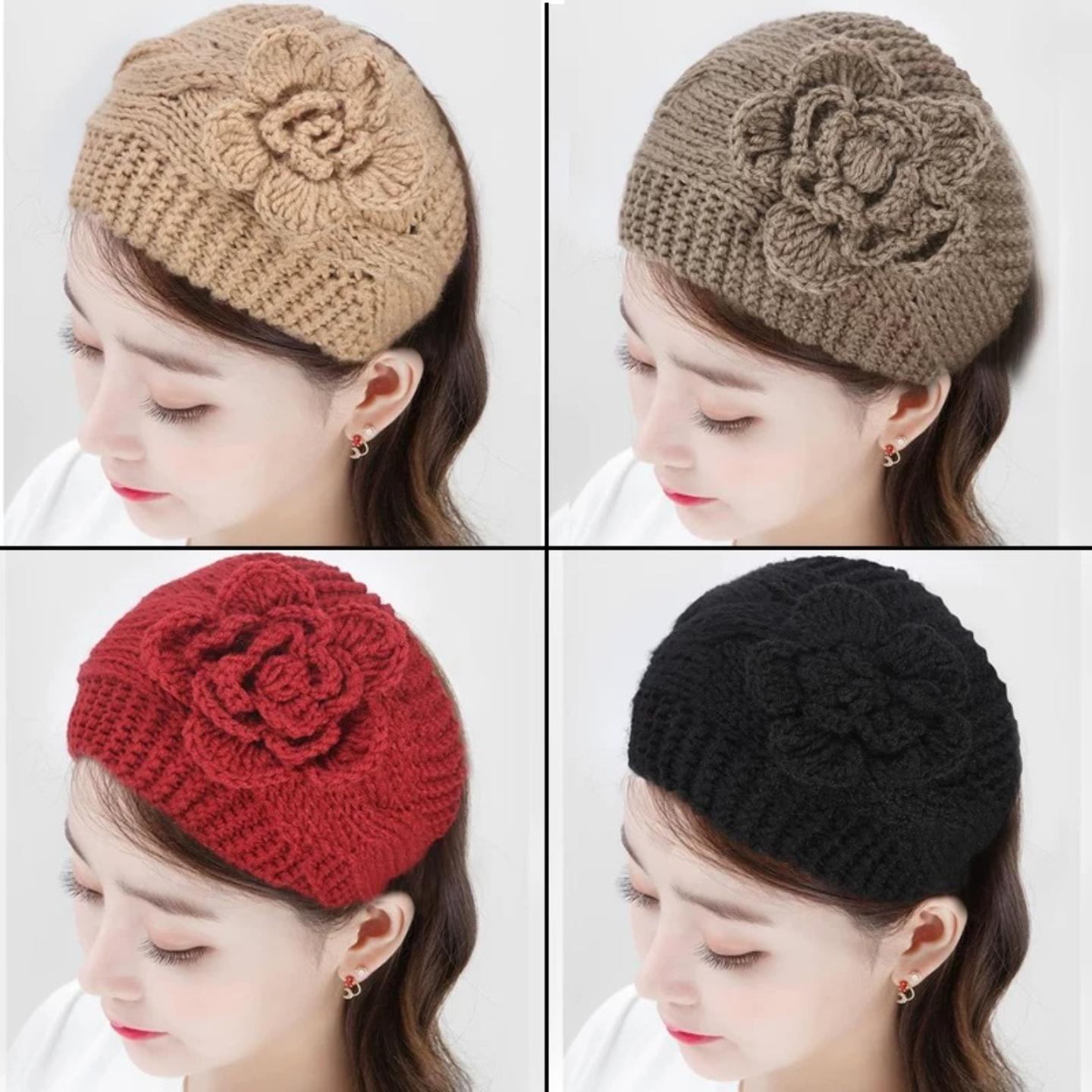 秋冬手工针织宽边发带帽保暖头套