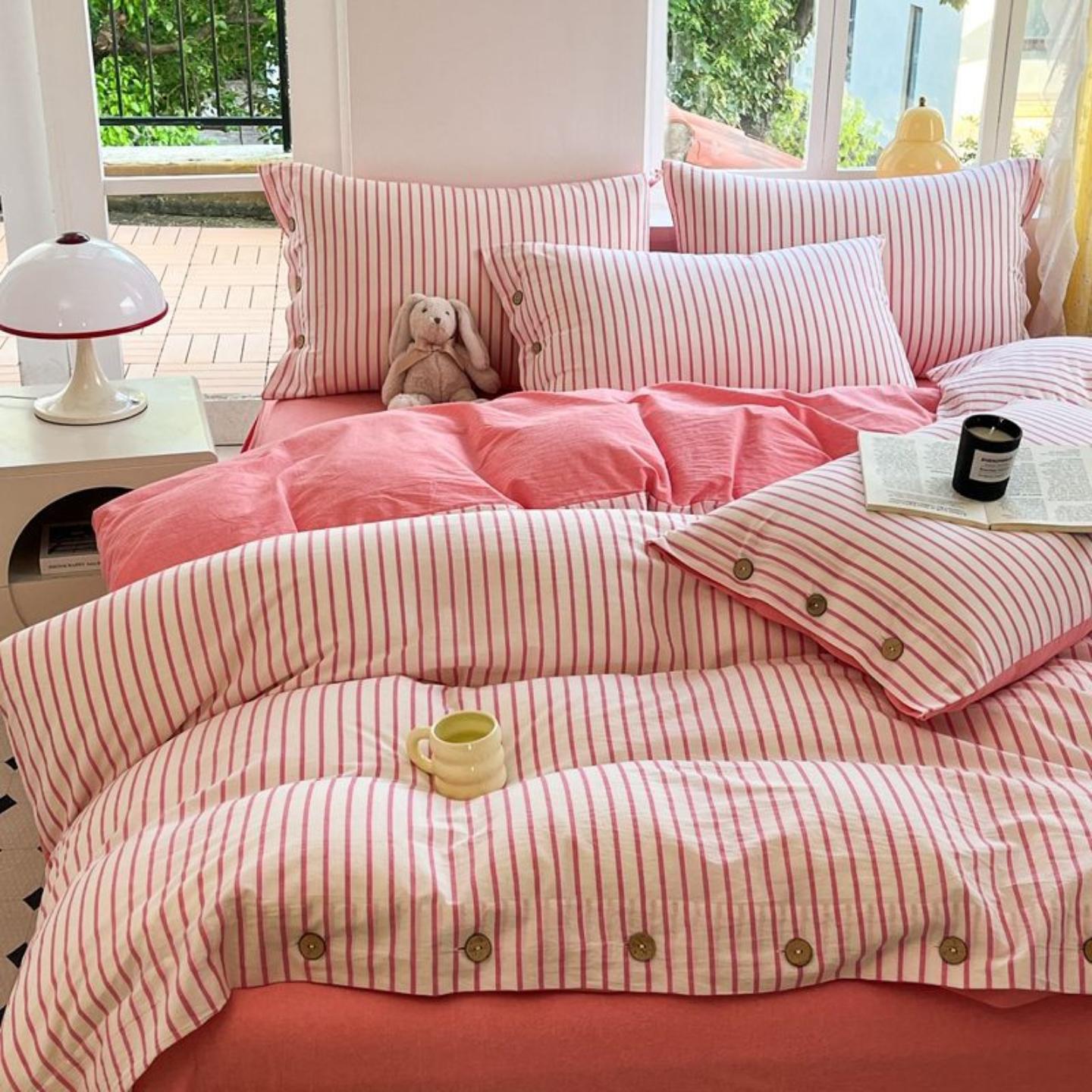 水洗棉纽扣款四件套亲肤全棉色